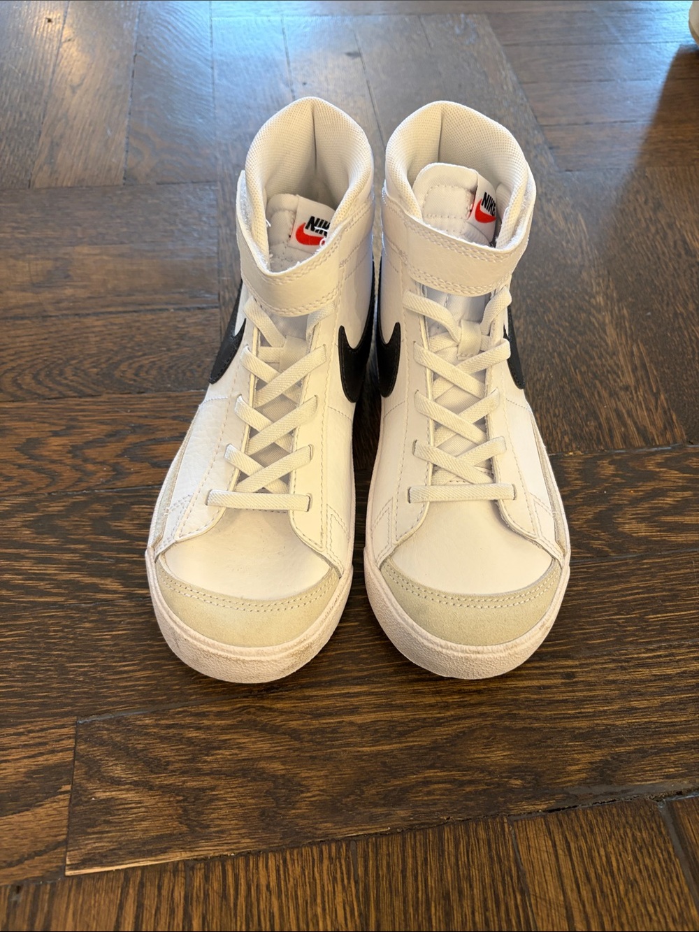 Nike White High-Top Kids Sneakers with Black Swoosh
